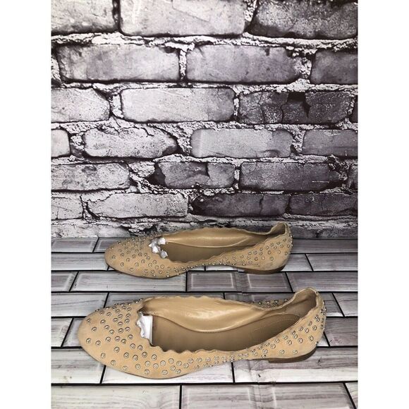 Chloe Beige Suede Leather Scalloped Studded Ballet Flats Women’s Sz 40EU/9.5M US - Picture 13 of 16